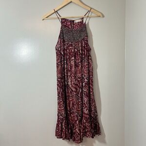 Altard State Dress Women Medium Ruffle Trim Beaded Paisley Boho Summer